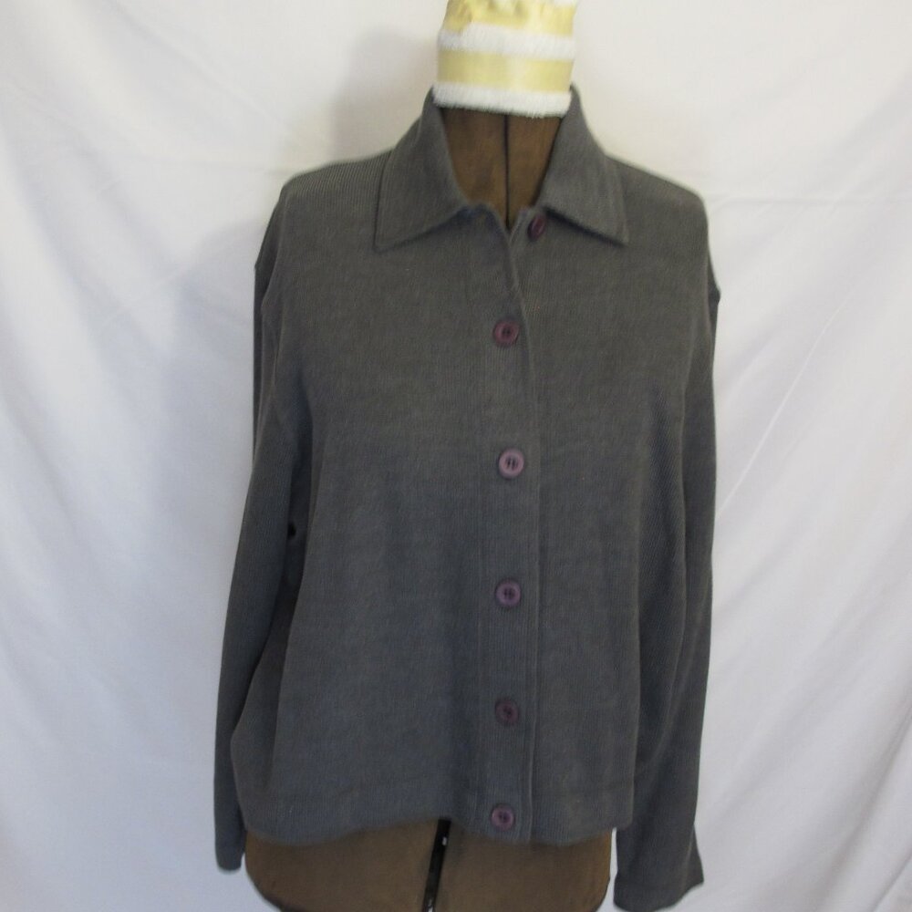 Rafaella grey ribbed knit cardigan L